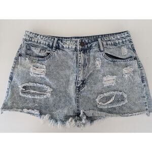 Forever 21 Women's Sz 30 Distressed Light Acid Wash Denim Jean Shorts 5 Pocket